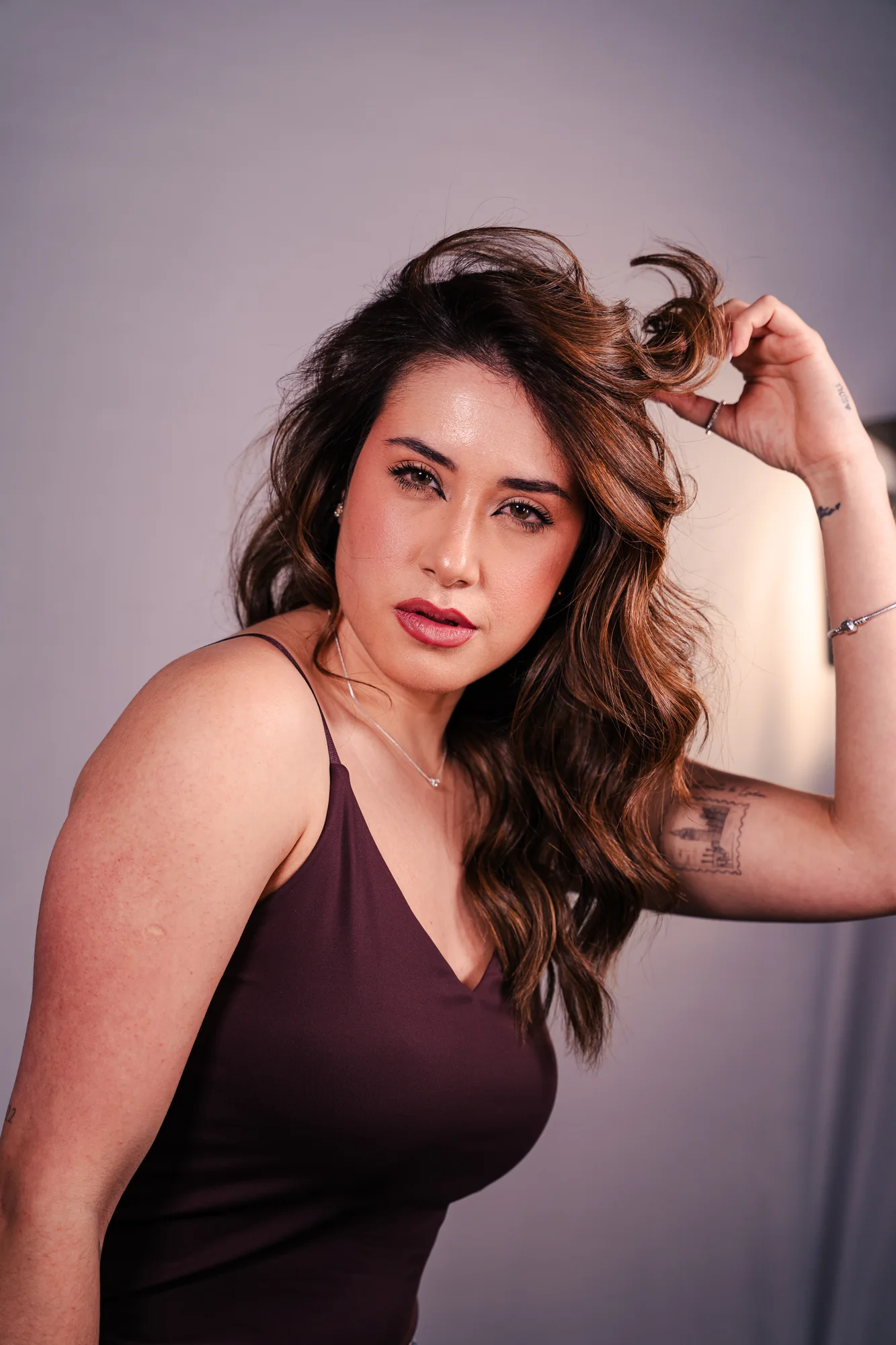 Beauty portrait with styled brown hair